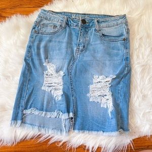 2/$20 Machine Blue Denim Distressed Skirt Medium